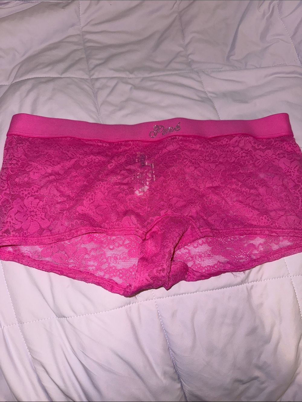 NWT PINK Victoria’s Secret Pink Lace Rhinestone Boy Short Panty